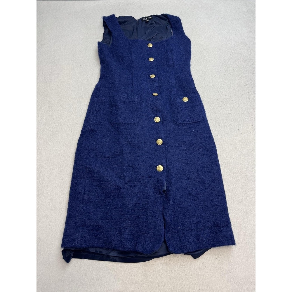 J.Crew‎ Dress Womens 6 Blue Tweed Scoop Neck Button Sheath Knee Length Work